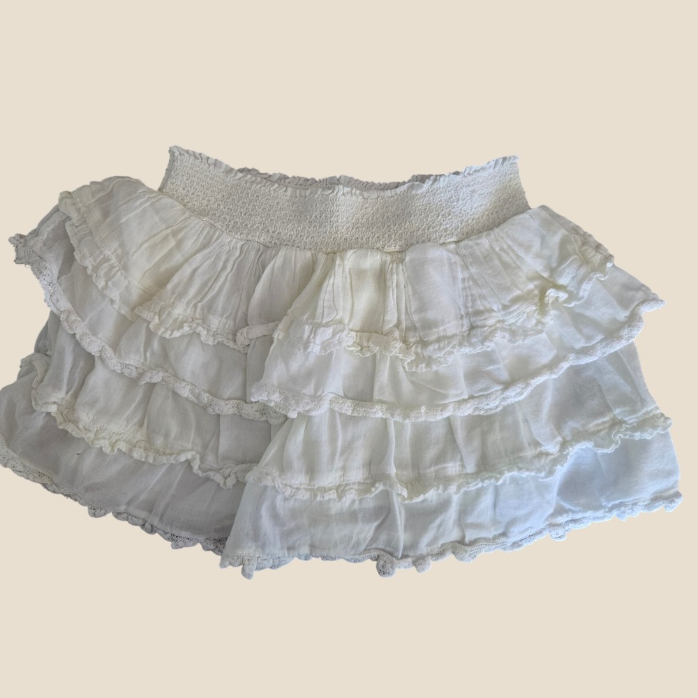 LoveShackFancy Girls White Cotton Tiered Ruffle Lace Mini Skirt Size 8-9Y